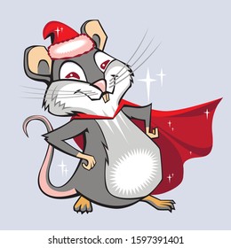 Mouse Hero. Happy Holidays! Vector drawing