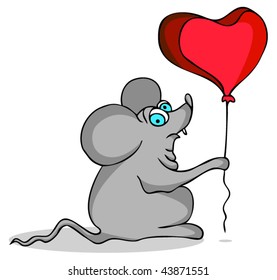 mouse holding a balloon heart