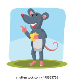 mouse holding cheese vector illustration design