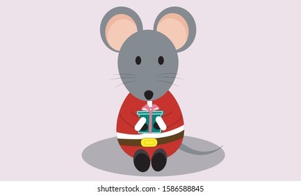 Mouse holding a gift. happy new year