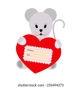 Mouse holding a heart on a white background
