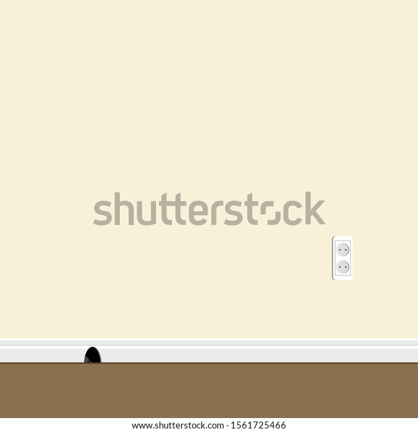 mouse hole in the skirting board and an\
outlet on the wall, vector stock\
illustration