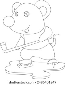 Mouse Ice hockey Ice hockey stick Animal Vector Graphic Art Illustration