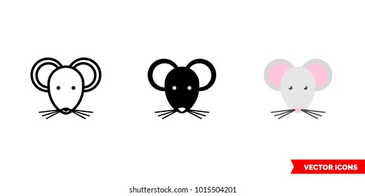 Mouse icon of 3 types: color, black and white, outline. Isolated vector sign symbol.