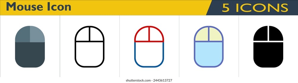Mouse icon with 5 styles (outline, color lineal, color outline, solid and color)
