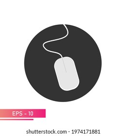 Mouse, icon in a black circle with a wire. On a white background. Devices for the computer. Flat vector illustration.