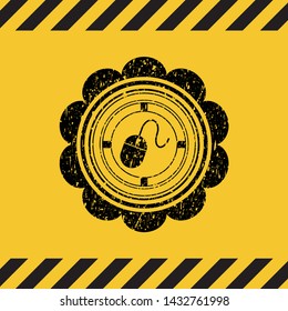 mouse icon black grunge emblem inside yellow warning sign. Vector Illustration. Detailed.