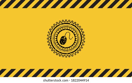 mouse icon black grunge emblem, yellow warning sign. Vector Illustration. Detailed. 