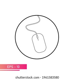 Mouse, icon in a circle with a wire. Linear design. On a white background. Devices for the computer. Flat vector illustration.