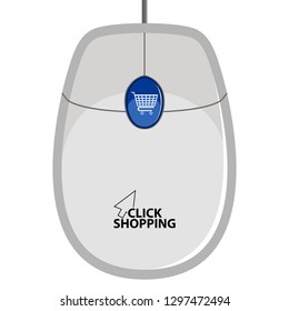 Mouse icon with click shopping text. Vector illustration design