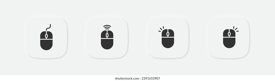 Mouse icon. Click sign. Button symbol. Wired and wireless symbols. Vector isolated sign.