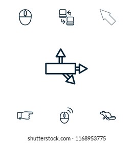 Mouse icon. collection of 7 mouse outline icons such as pointing, arrow, laptop connection. editable mouse icons for web and mobile.
