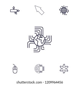 Mouse icon. collection of 7 mouse outline icons such as arrow, cpu planet, pointer. editable mouse icons for web and mobile.