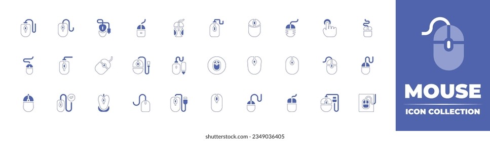 Mouse icon collection. Duotone style line stroke and bold. Vector illustration. Containing mouse, clicker, touchscreen, computer, and more.