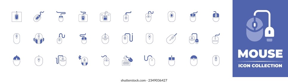 Mouse icon collection. Duotone style line stroke and bold. Vector illustration. Containing mouse, computer, clicker, keyboard, and more.