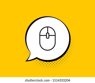 Ð¡omputer Mouse icon. Comic speech bubble. Internet surf device sign. PC equipment symbol. Yellow background with chat bubble. Computer Mouse icon. Colorful banner. Vector