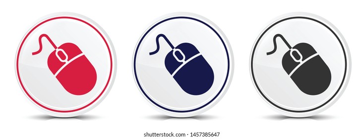 Mouse icon crystal flat round button set illustration design isolated on white background