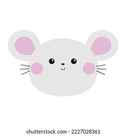 Icono del ratón. Silhouette de rata blanca. Divertida cara redonda. Caricatura de Kawaii, personaje de bebé. Feliz Día de San Valentín. Plantilla de impresión de adhesivos para portátiles. Diseño plano. Fondo blanco. Aislado. Vector