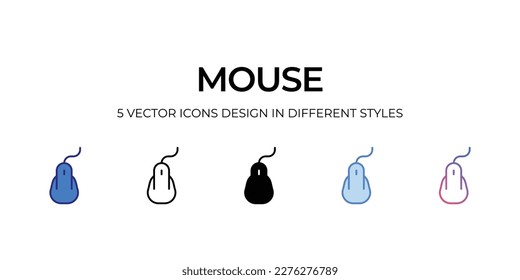 mouse Icon Design in Five style with Editable Stroke. Line, Solid, Flat Line, Duo Tone Color, and Color Gradient Line. Suitable for Web Page, Mobile App, UI, UX and GUI design.