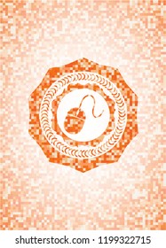 mouse icon inside abstract orange mosaic emblem