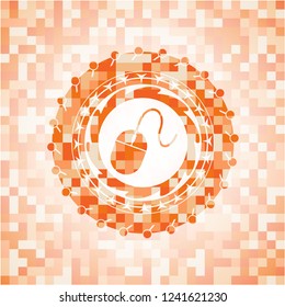 mouse icon inside abstract orange mosaic emblem with background