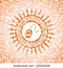 mouse icon inside abstract orange mosaic emblem with background