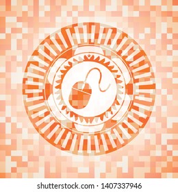mouse icon inside abstract orange mosaic emblem