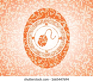 mouse icon inside abstract orange mosaic emblem