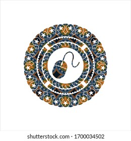 mouse icon inside arabesque badge. arabic decoration.
