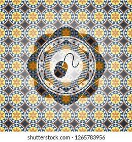 mouse icon inside arabesque emblem background. arabic decoration.