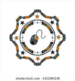 mouse icon inside arabesque emblem background. arabic decoration.