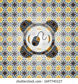 mouse icon inside arabesque emblem background. arabic decoration.