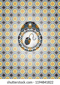 mouse icon inside arabesque style badge. arabic decoration.