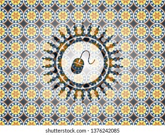 mouse icon inside arabesque style badge. arabic decoration.