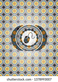 mouse icon inside arabic emblem background. Arabesque decoration.