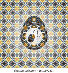 mouse icon inside arabic emblem background. Arabesque decoration.