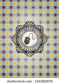 mouse icon inside arabic style emblem. Arabesque decoration.