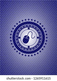 mouse icon inside badge with denim texture