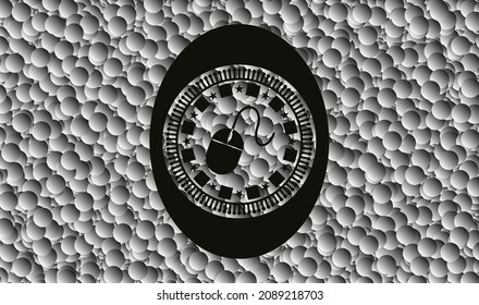 icono del ratón dentro del emblema negro con fondo de burbujas grises. Vintage. Ilustración vectorial. Detallado. 