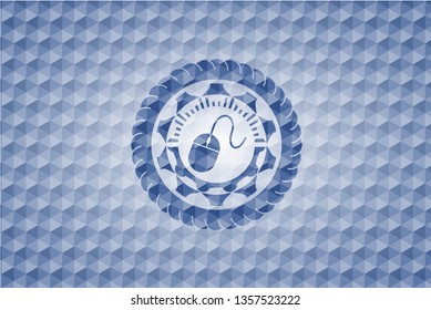 mouse icon inside blue badge with geometric background.