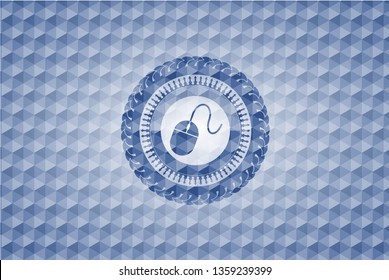 mouse icon inside blue badge with geometric pattern background.