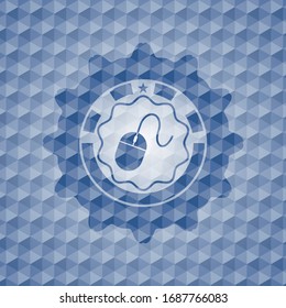 mouse icon inside blue badge with geometric pattern background.