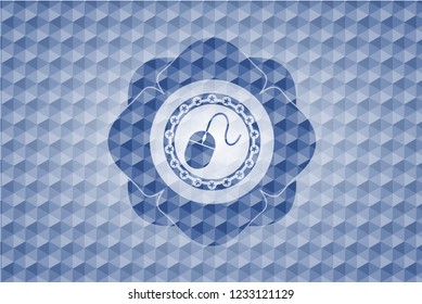 mouse icon inside blue hexagon emblem.