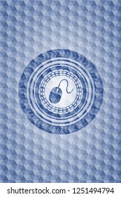 mouse icon inside blue polygonal emblem.