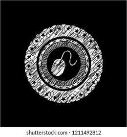 mouse icon inside chalkboard emblem written on a blackboard