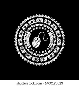 mouse icon inside chalkboard emblem written on a blackboard