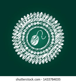 mouse icon inside chalkboard emblem written on a blackboard
