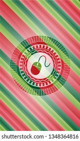 mouse icon inside christmas colors badge.