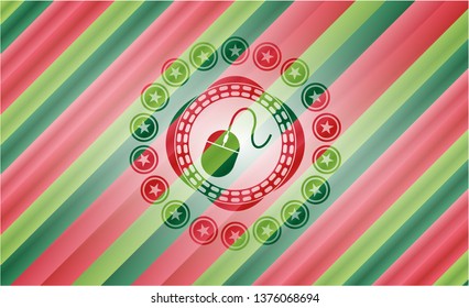 mouse icon inside christmas colors emblem.