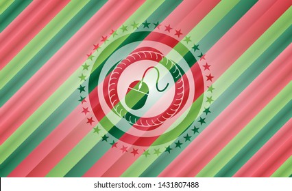 mouse icon inside christmas colors style badge.